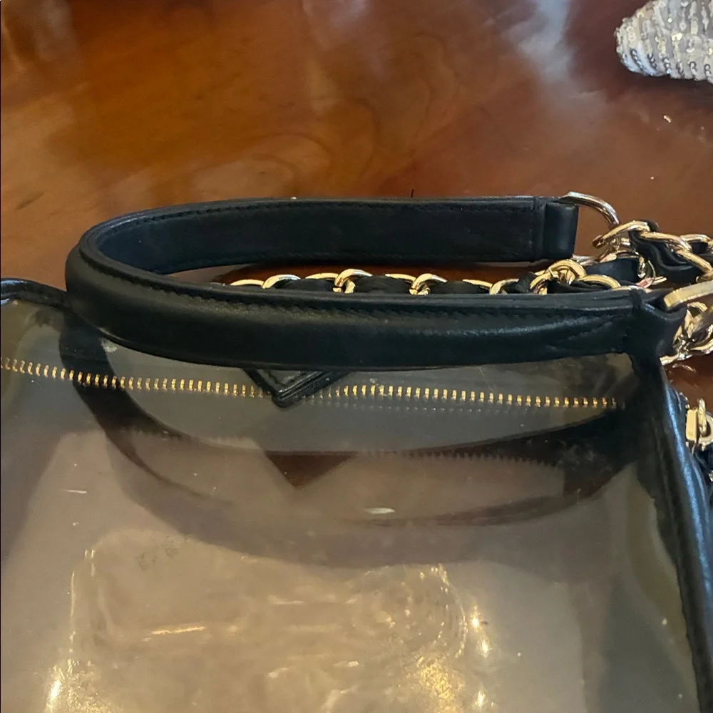 Kelly Wynne Clear “Mingle Mingle Mini” Purse Navy Real Leather Crossbody Bag